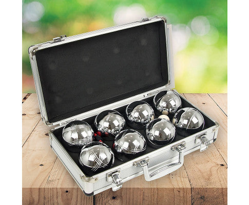 Deluxe Boules Bocce 8 Alloy Ball Set with Wooden Case